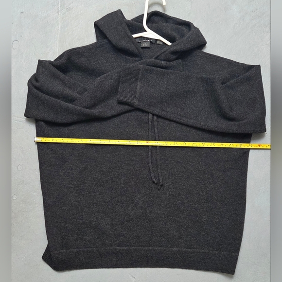 DKNY SZ L Essential 100% Wool Laine  Dark Charcoal Gray1/2 Zip-Up Hooded Sweater - Picture 9 of 12